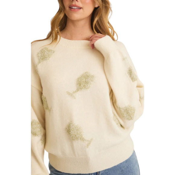 Gilli Women's Small Cream Silver Champagne Glasses Graphic Novelty Sweater - Picture 5 of 11